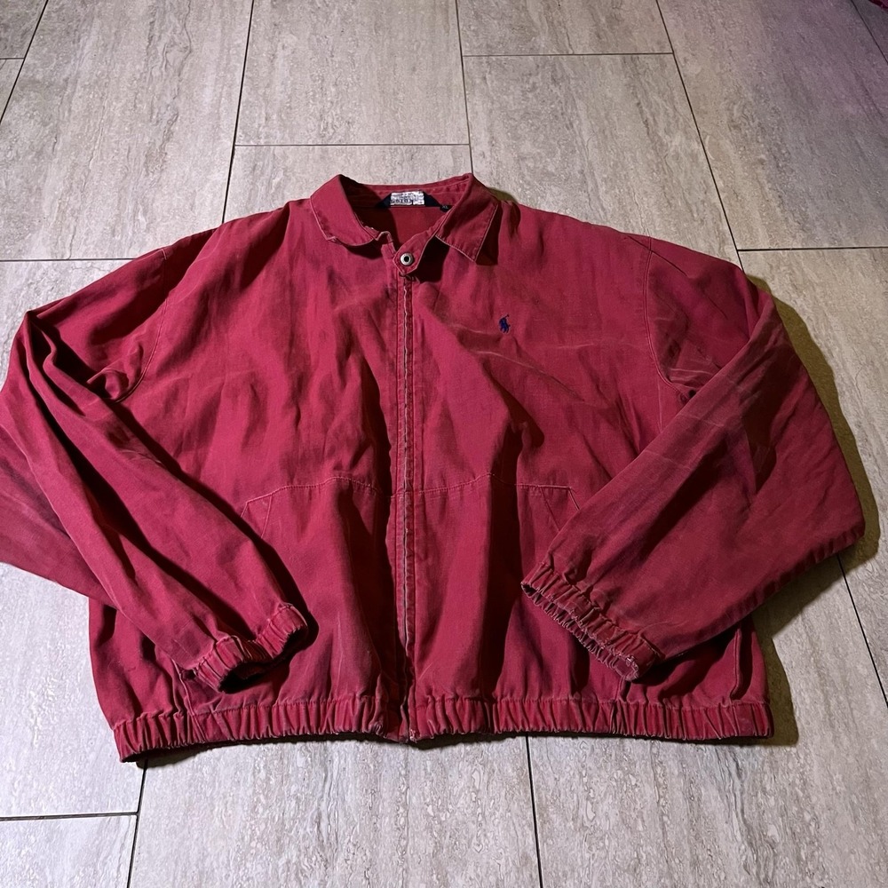 Vintage Polo Ralph Lauren Jacket Mens XL Red Canvas Bomber Made USA Pony Logo